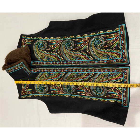 Bob Mackie Wearable Art Embroidered Vest w Faux Fur Collar Size S Zip Womens - Picture 8 of 11